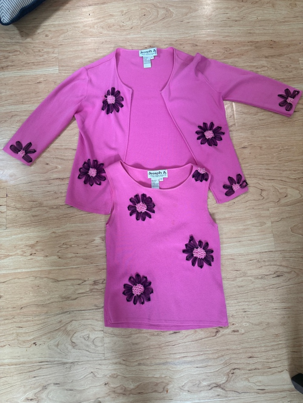 vintage Joseph A Tank & Cardigan Set with Floral Appliqués